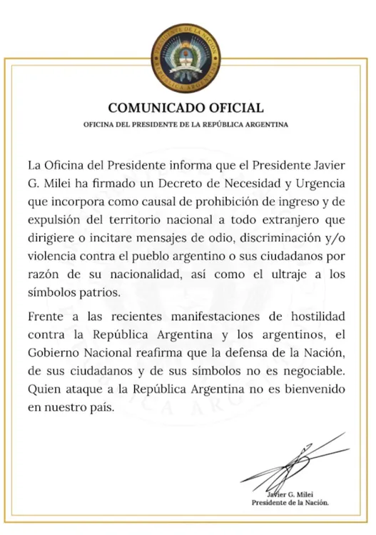 Comunicado Oficial Presidencia