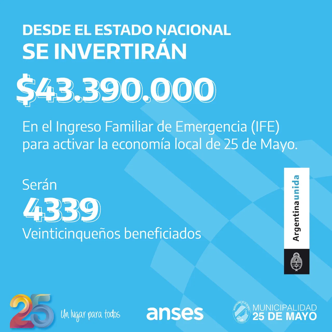 El Estado Nacional invertirá 43.390.000 pesos en Veinticinco de Mayo