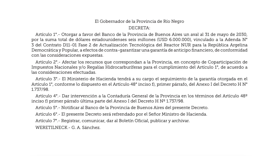 El decreto de Weretilneck que despertó los cuestionamientos de Garciarena.