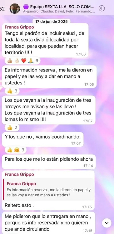 Parte de los chats de Franca Grippo