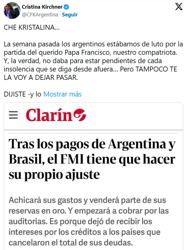 Cristina Kirchner TW FMI