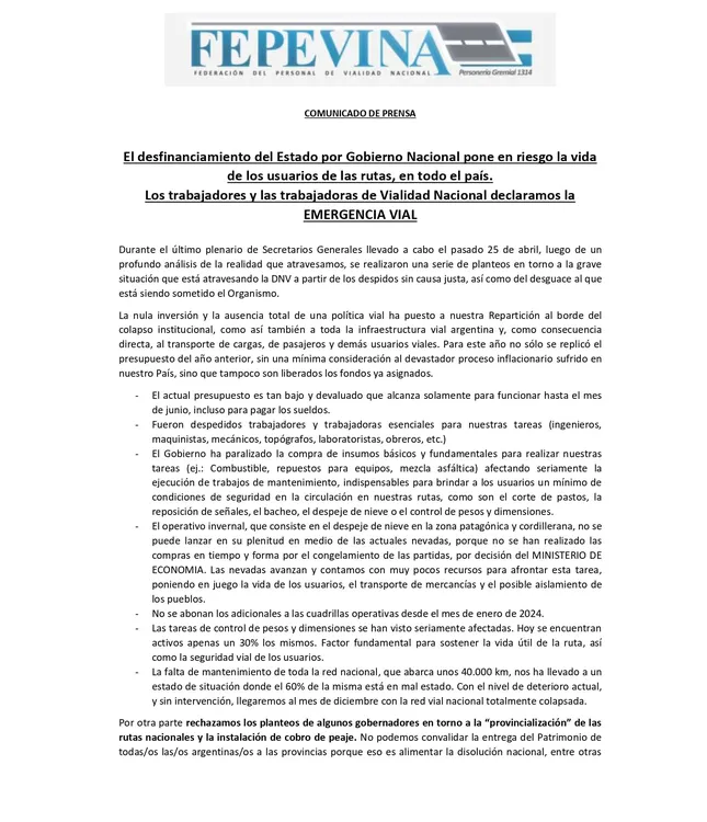 Comunicado de la FEPEVINA