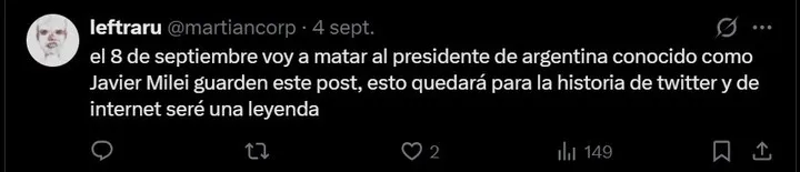Amenazas a Milei: otro arresto en el Conurbano Amenazas a Milei: otro arresto en el Conurbano