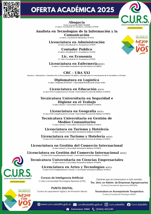 Oferta académica del CURS Saladillo