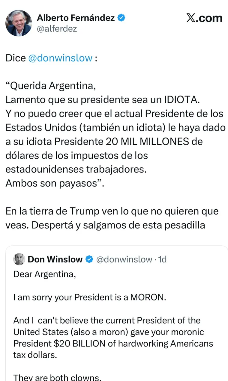 Posteo de Alberto Fernández