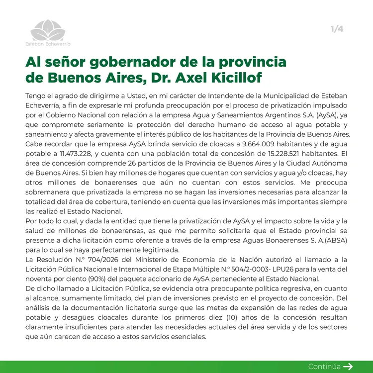 Fernando Gray AySA pedido a Kicillof