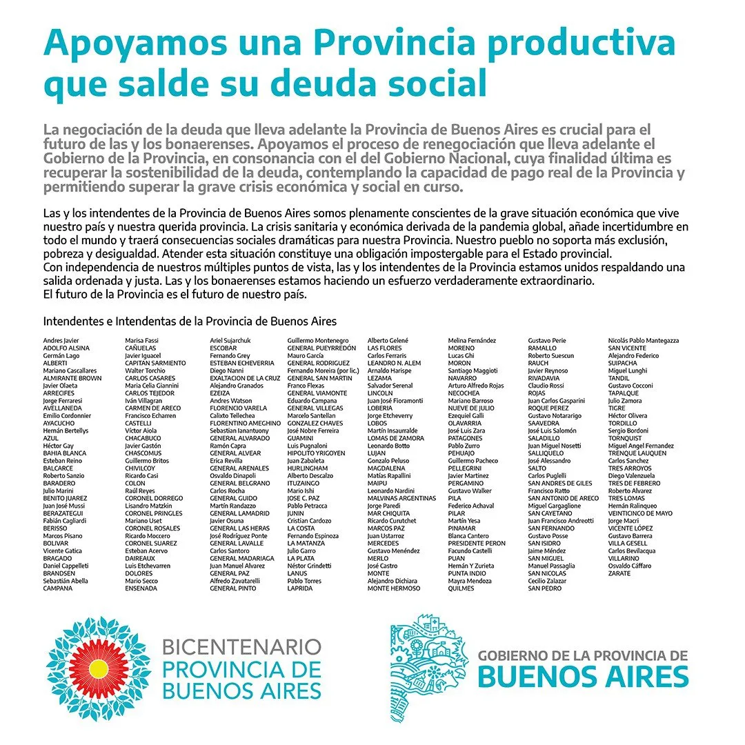 Kicillof destaco el apoyo de todos los intendentes para la renegociacion de deuda publica bonaerense