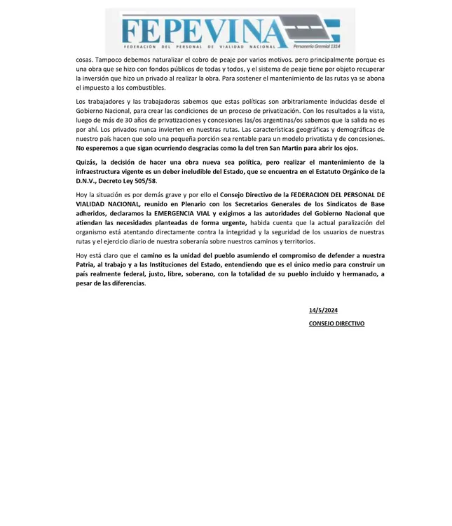 Comunicado de la FEPEVINA