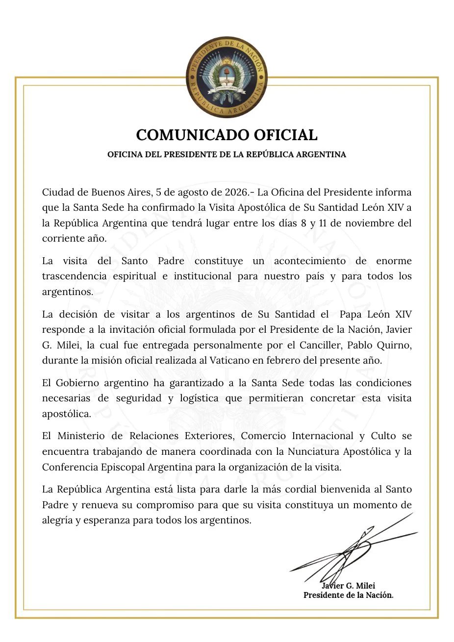 Comunicado oficial visita del Papa Oficina del Presidente