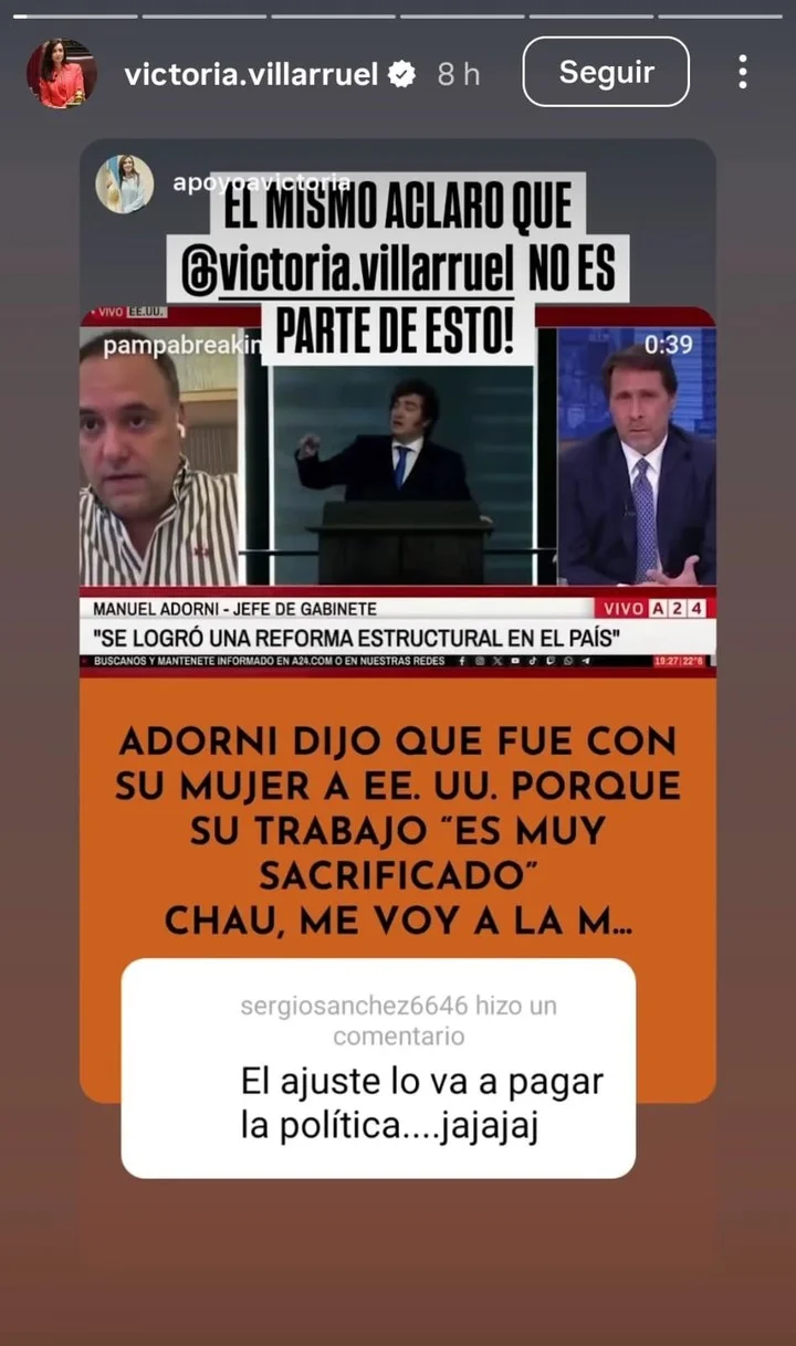 Victoria Villarruel en Instagram