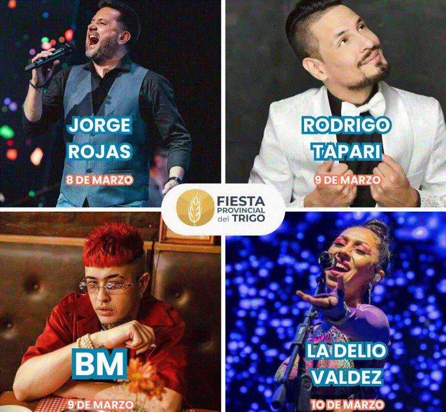 Importantes artistas estarán en la Fiesta Provincial del Trigo.