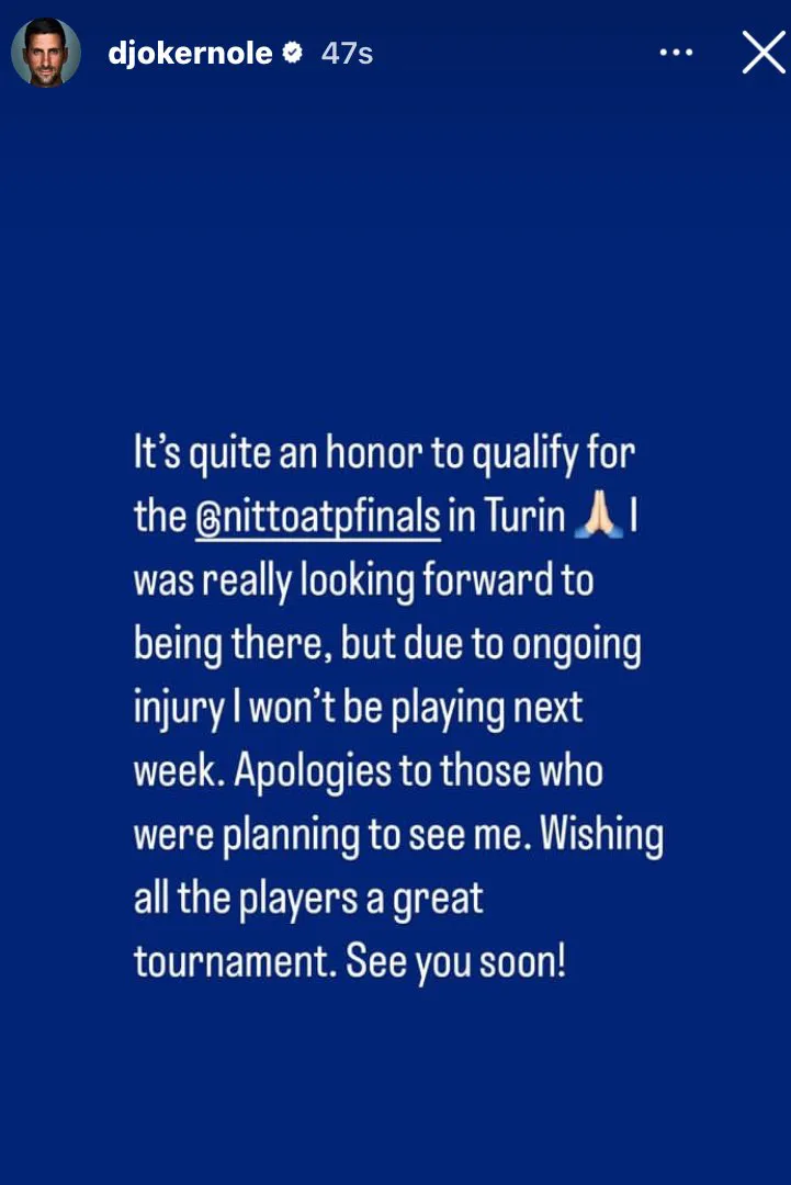 Djokovic se baja del ATP Finals y cierra el año en Argentina