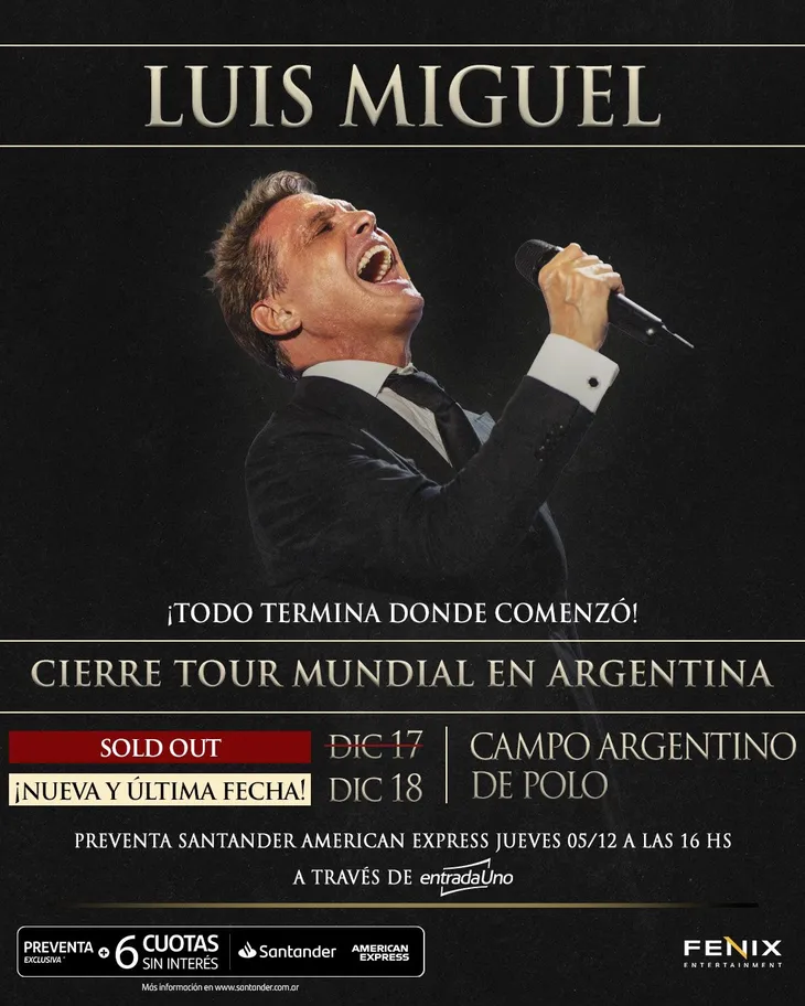 Luis Miguel suma una nueva fecha en Argentina: cómo conseguir entradas
