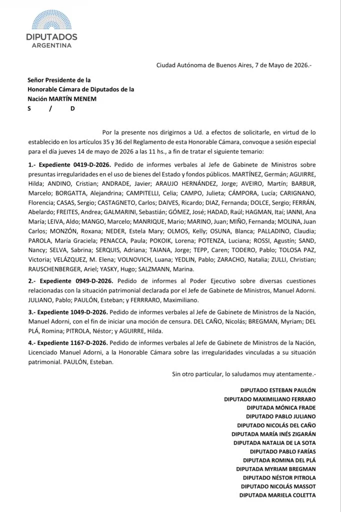 Diputados interpelación oposición Adorni