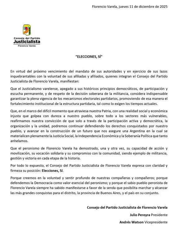 Comunicado del PJ de Florencio Varela Comunicado del PJ de Florencio Varela