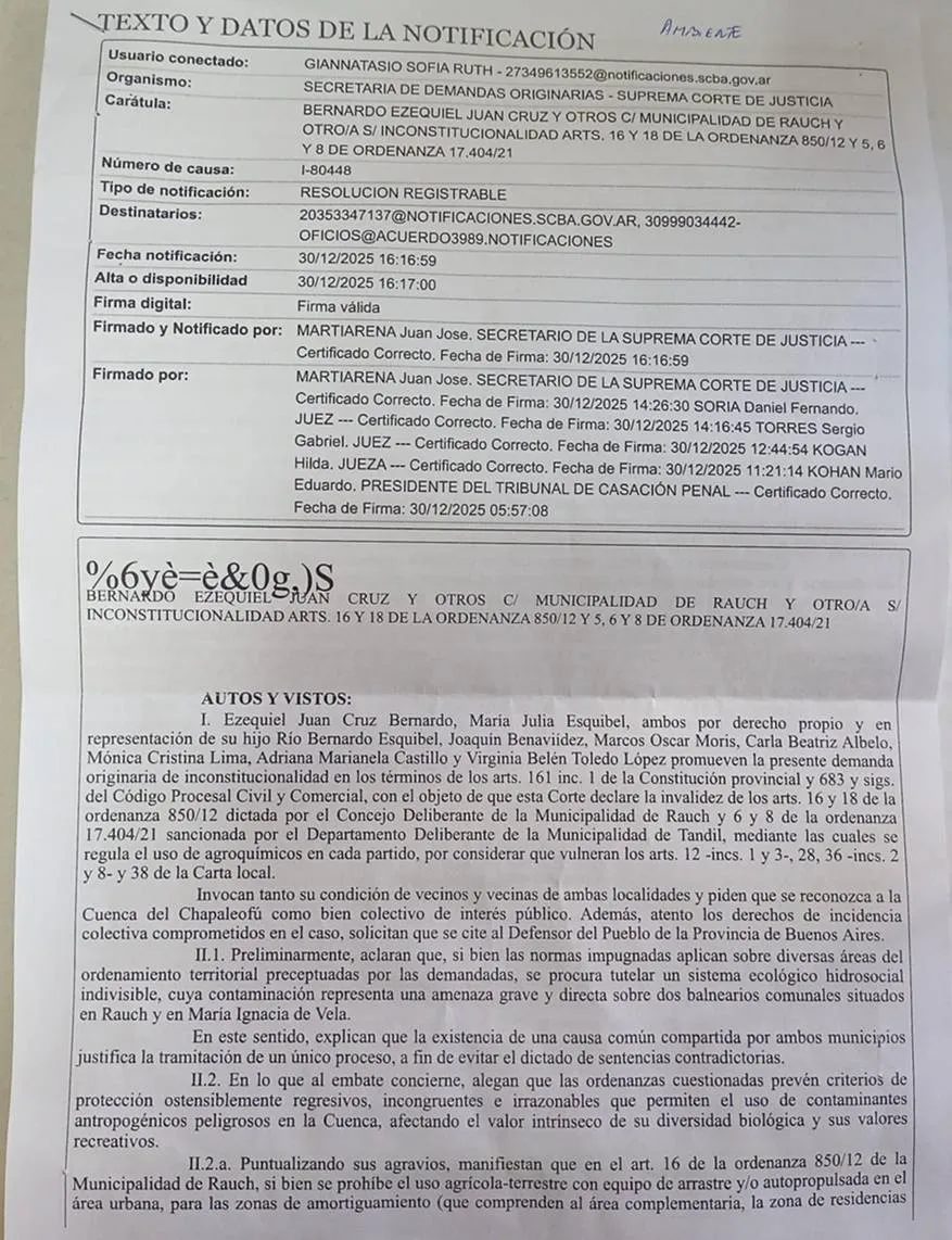 Agroquímicos: la Justicia frenó ordenanzas en distritos de Lunghi y Suescun Agroquímicos: la Justicia frenó ordenanzas en distritos de Lunghi y Suescun