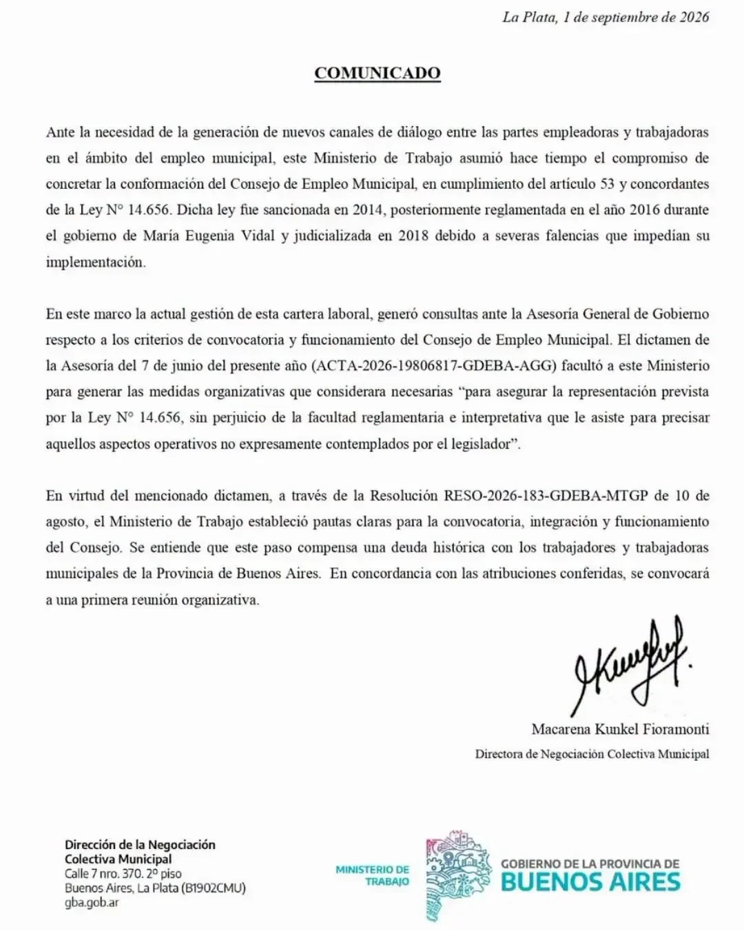 Comunicado PBA.