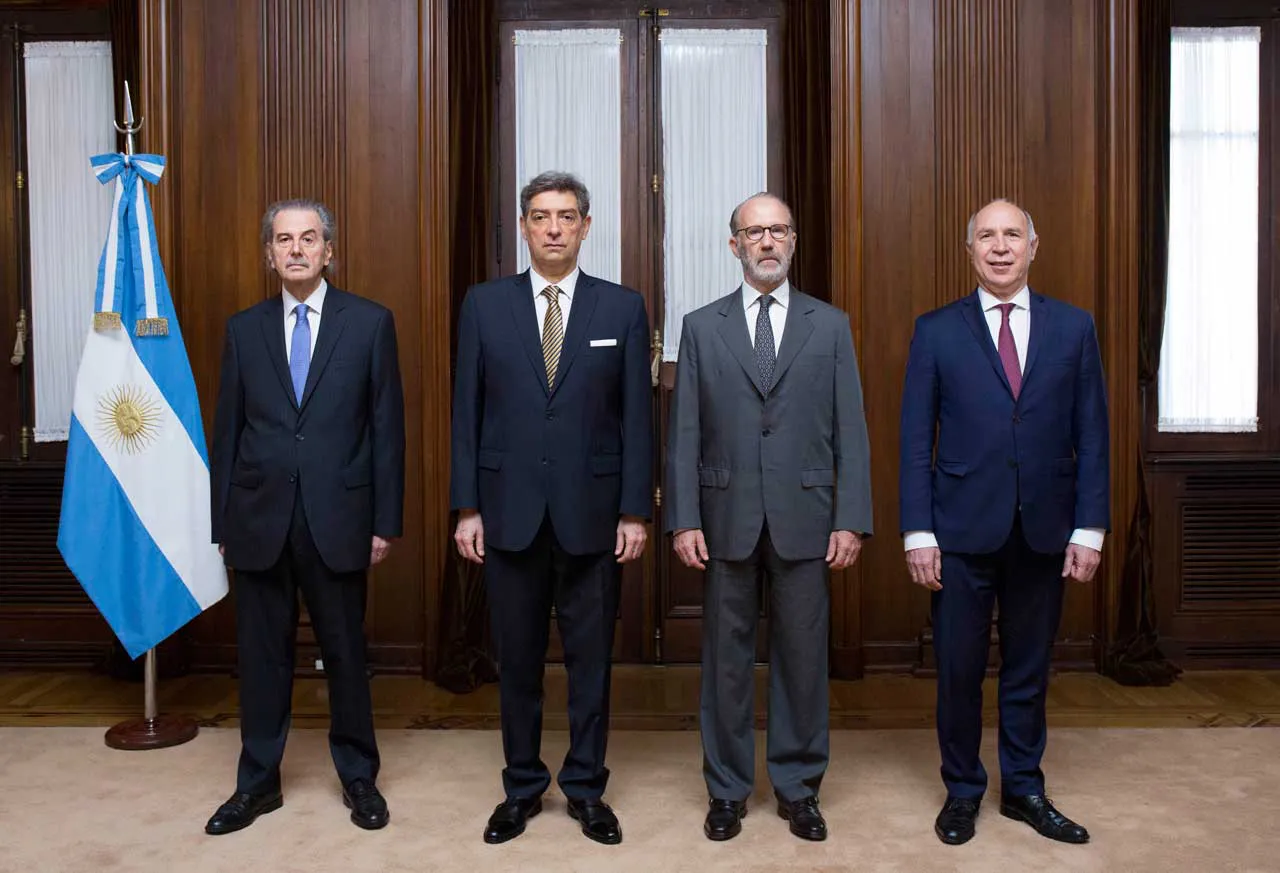 Ministros de la Corte Suprema: Juan Carlos Maqueda, Horacio Rosatti, Carlos Rosenkrantz, Ricardo Lorenzetti