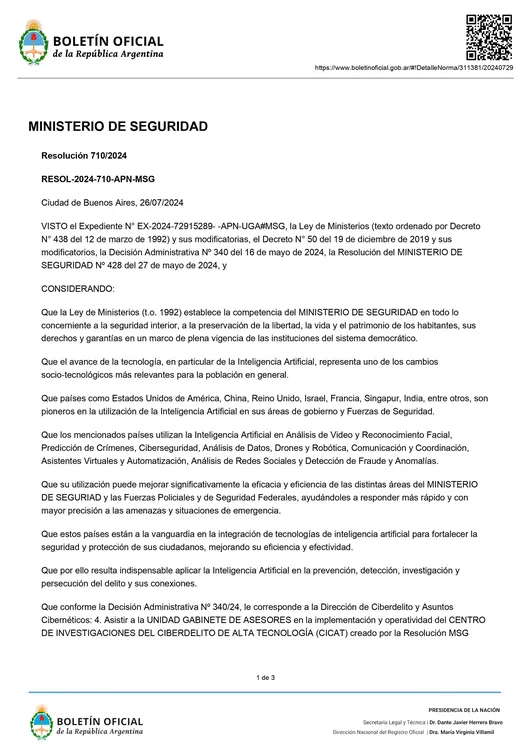 Resolución 710/2024 del Ministerio de Seguridad de la Nación 