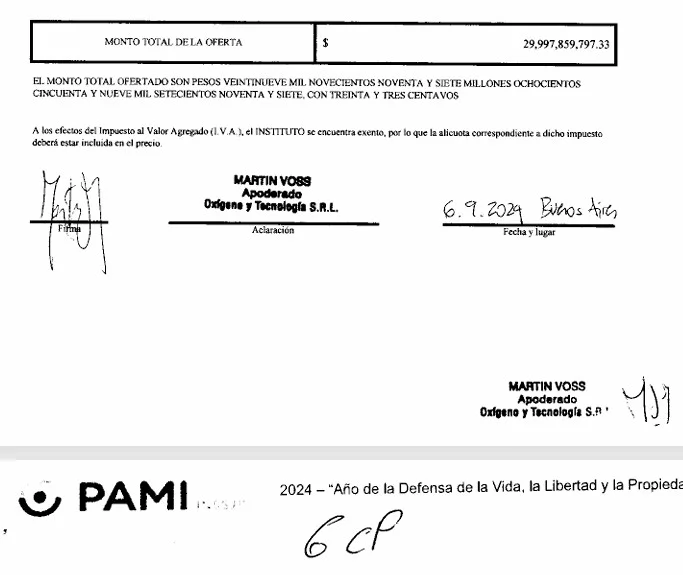La oferta de servicios de la firma de Martín Voss al Pami por casi 30 mil millones