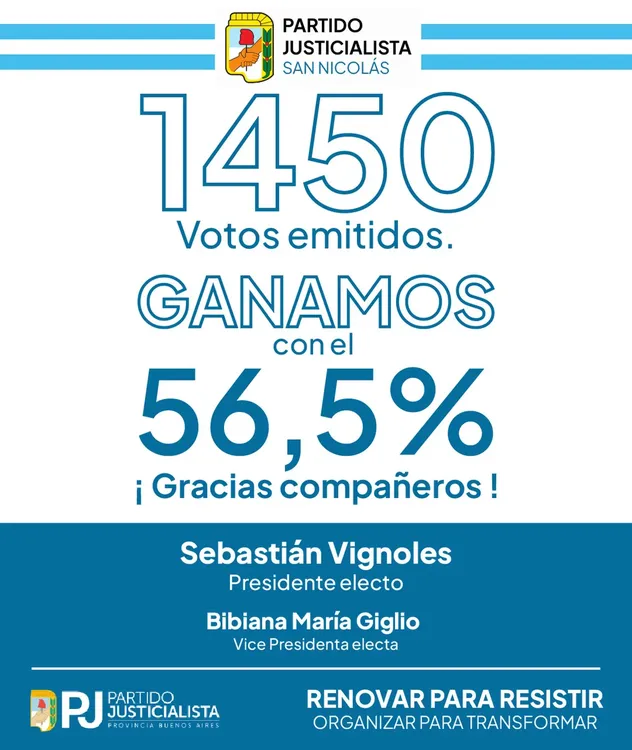 Vignoles celebró en redes el triunfo en San Nicolás