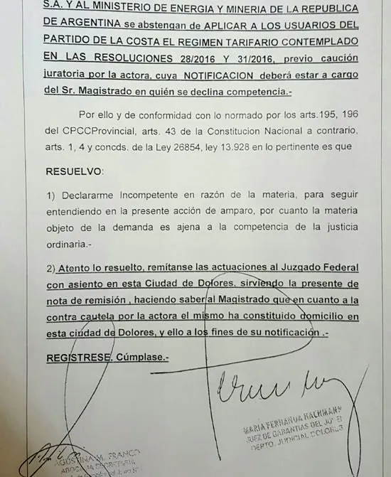 La justicia bonaerense ordenó detener el Tarifazo de gas en el Partido de La Costa