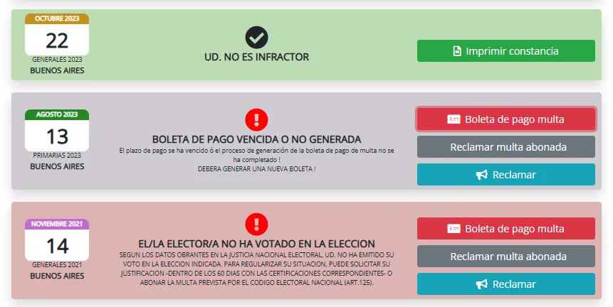 Multas por no votar