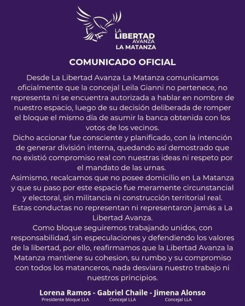Comunicado de LLA La Matanza Comunicado de LLA La Matanza
