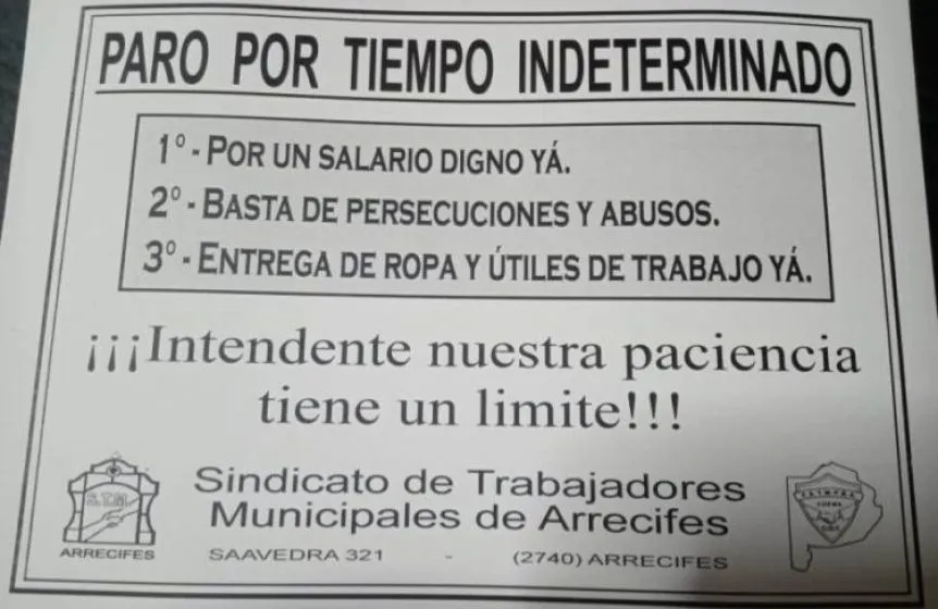 Paro de trabajadores municipales de Arrecifes