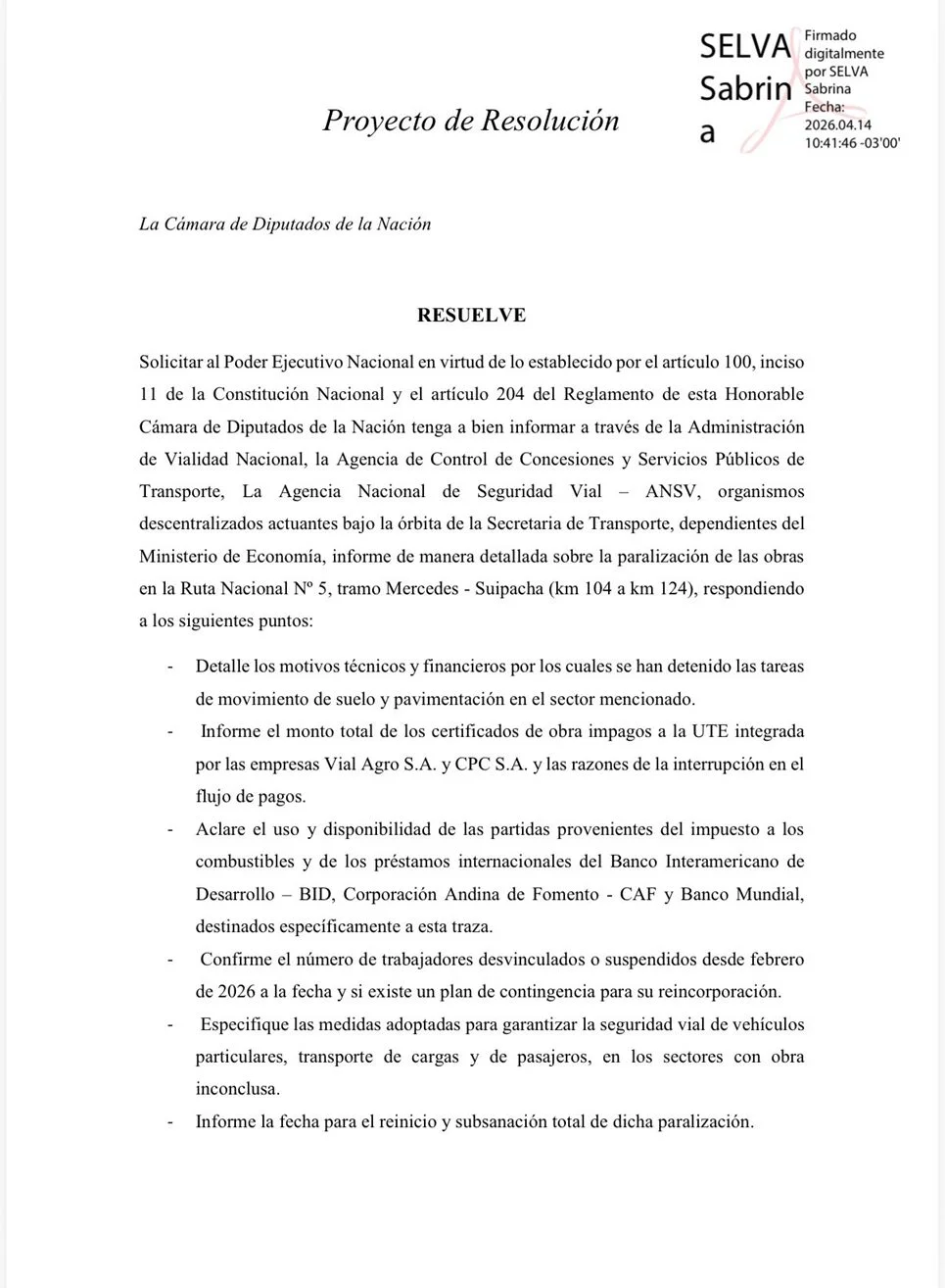El proyecto presentado por la diputada Selva.