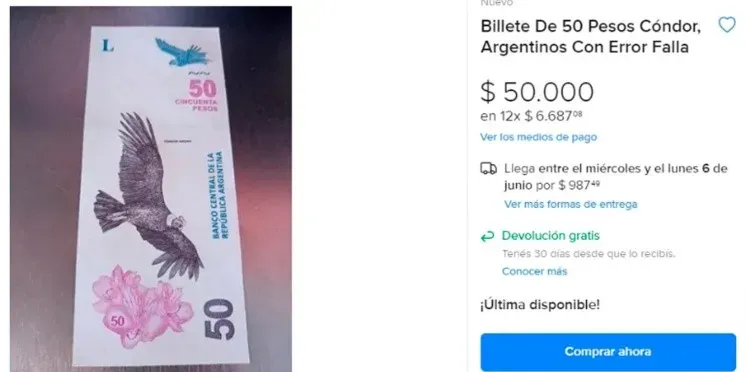 Billetes de $50 con un error se venden a $50.000 en internet ¡Fijate si los tenés!