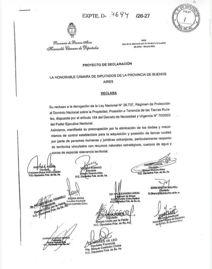 Diputados bonaerenses contra la Ley de Tierras