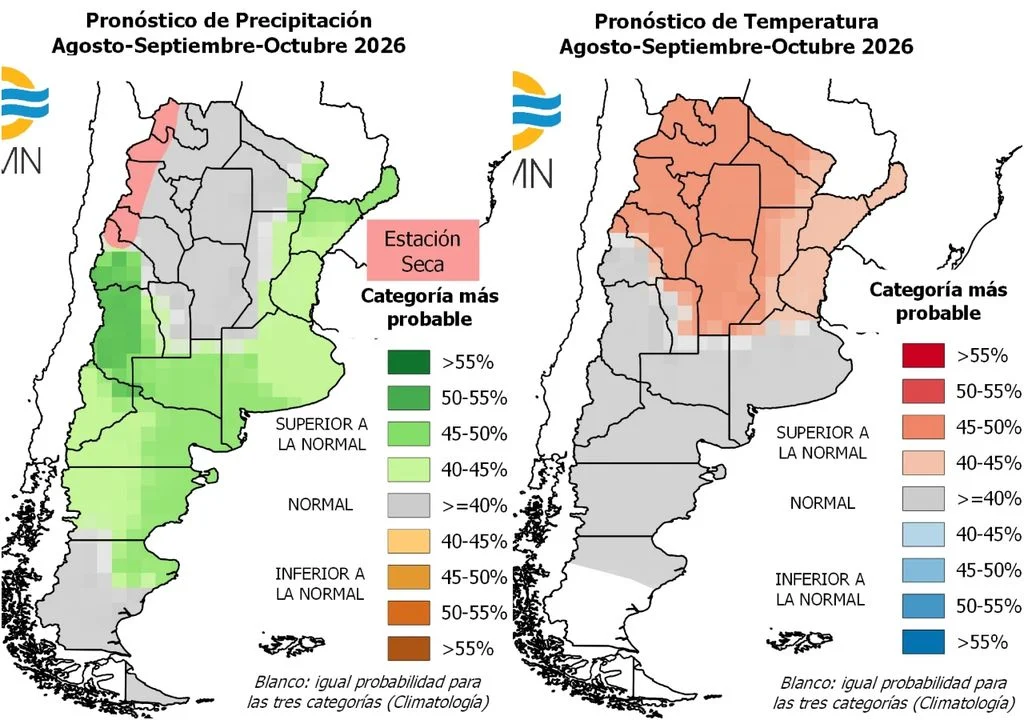 Previsiones del SMN para el trimestre que marca el final del invierno y el comienzo de la primavera.
