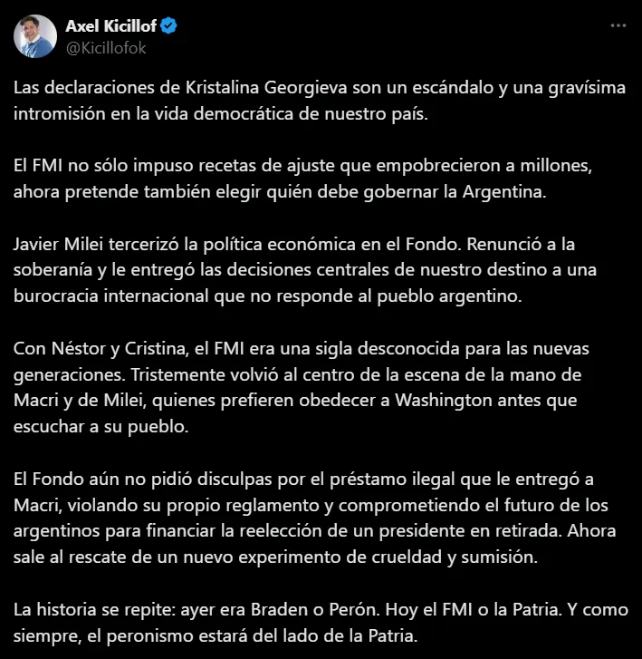 Axel Kicillof sobre Georgieva