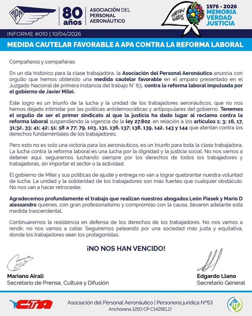APA celebró la medida cautelar