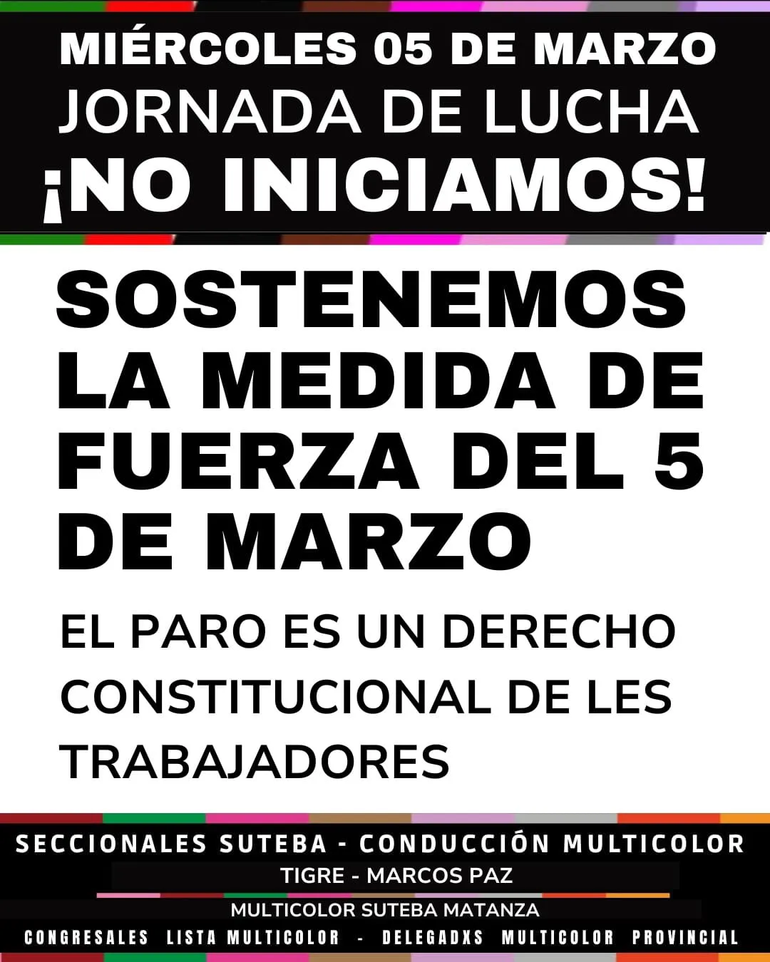 Conflicto docente en Provincia: paro de SUTEBA Multicolor y advertencia de descuentos Conflicto docente en Provincia: paro de SUTEBA Multicolor y advertencia de descuentos