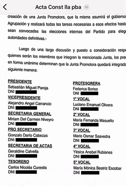 En redes denuncian que toda la junta promotora de LLA en PBA está integrada por “amigos” de Pareja.