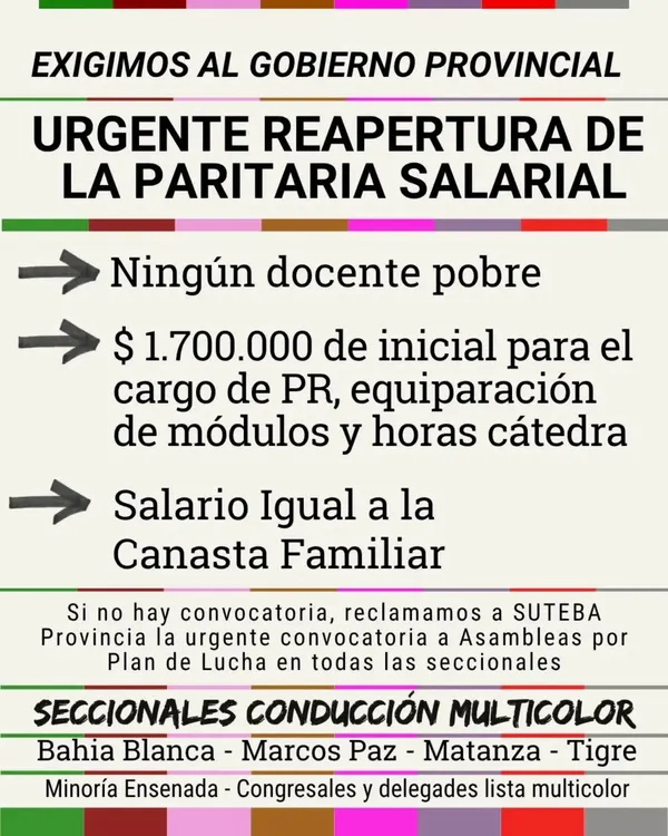Comunicado de SUTEBA Multicolor.