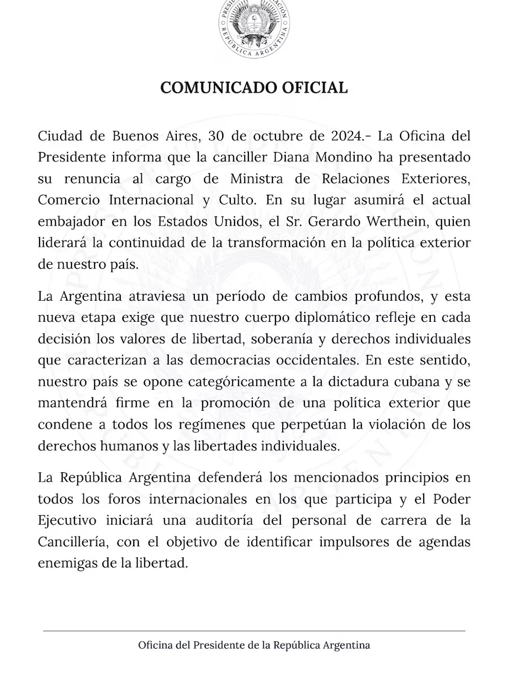 Comunicado Presidencia