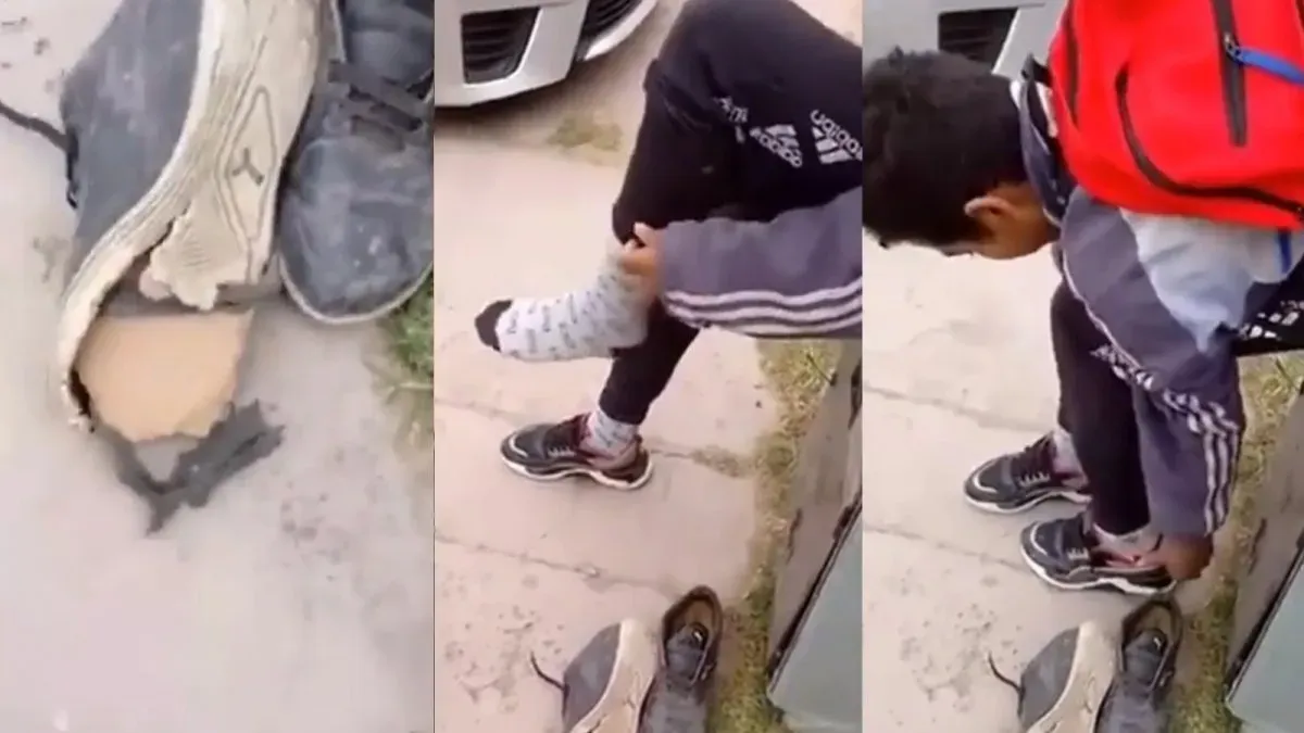 Nene iba a la escuela con zapatillas “de cartón” y un hombre le regaló las suyas