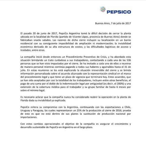 Gendarmería desalojó a los trabajadores de Pepsico