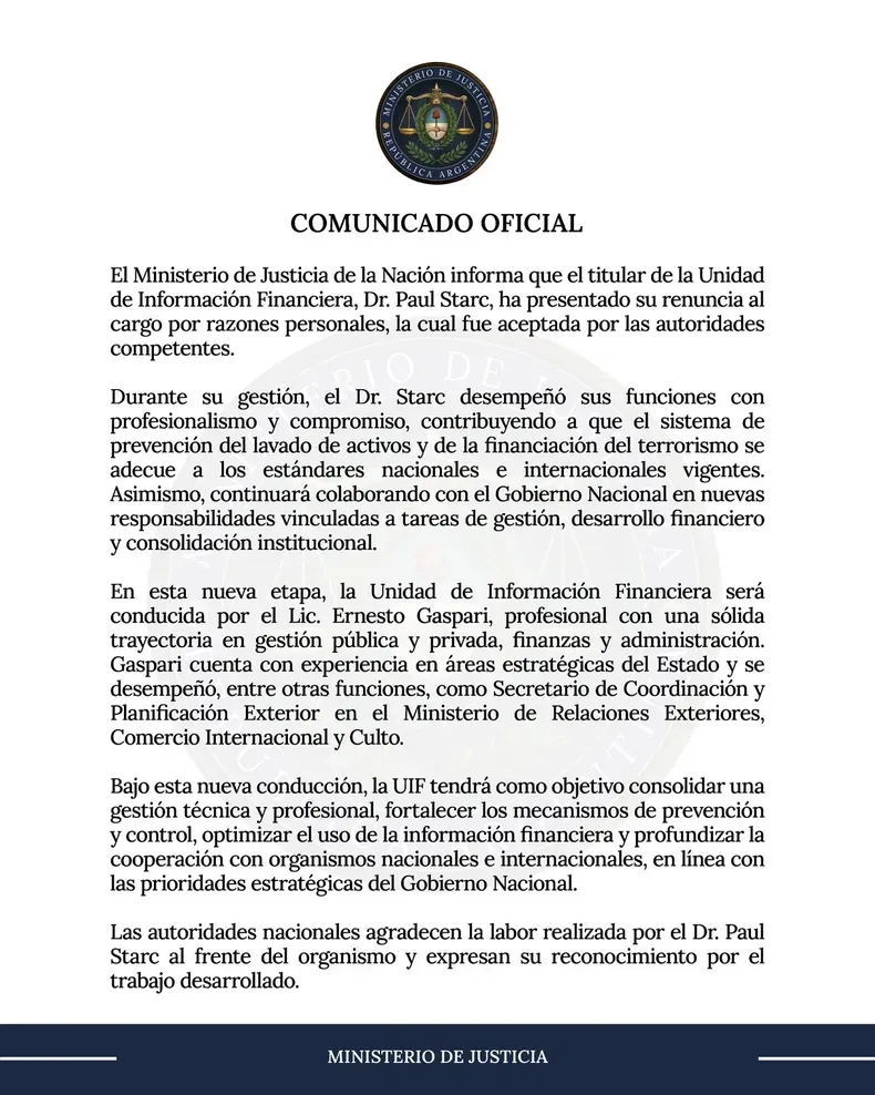 Starc comunicado