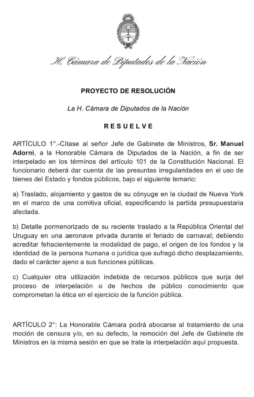 Proyecto diputados UP Adorni