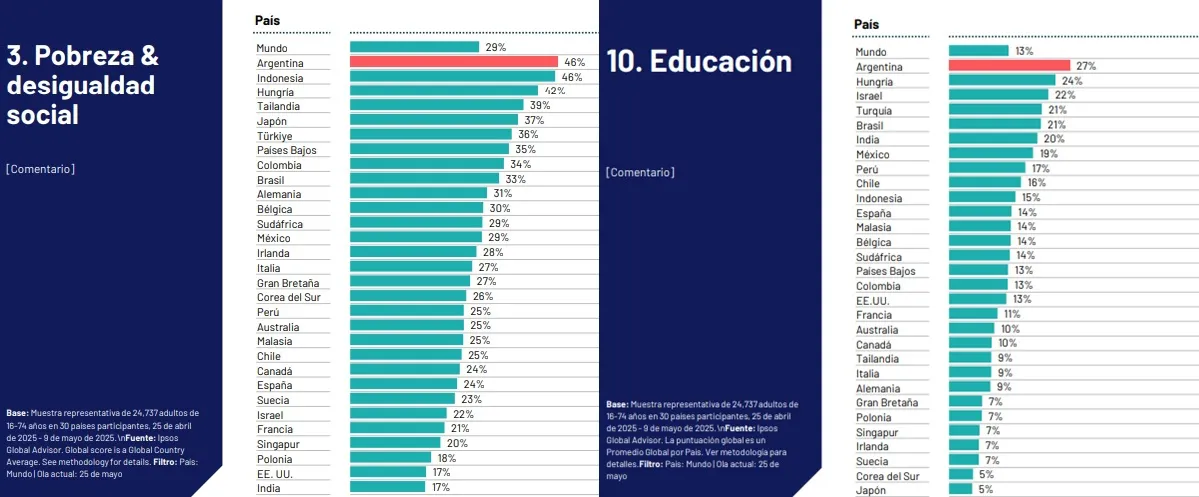 Encuesta mundial: argentinos lideran la preocupación por dos temas centrales