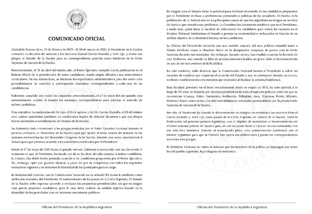 Comunicado Corte Suprema