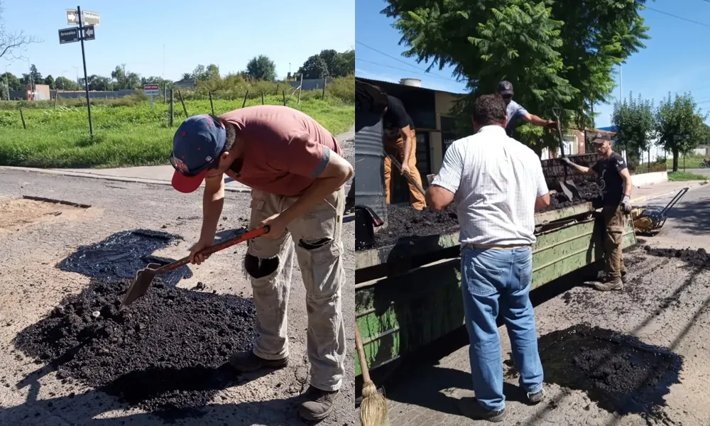 Obras de bacheo y repavimentación en Arrecifes.